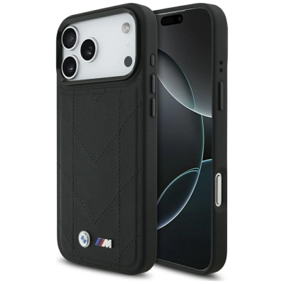Maskë telefoni BMW M Quilted MagSafe për iPhone 17 Pro Max, lëkurë eko, e zezë