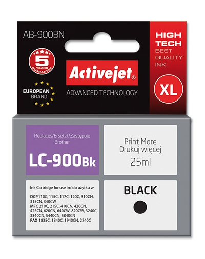 Ngjyrë për printer Activejet AB-900BN (zëvendësim për Brother LC900BK), 25 ml, e zezë