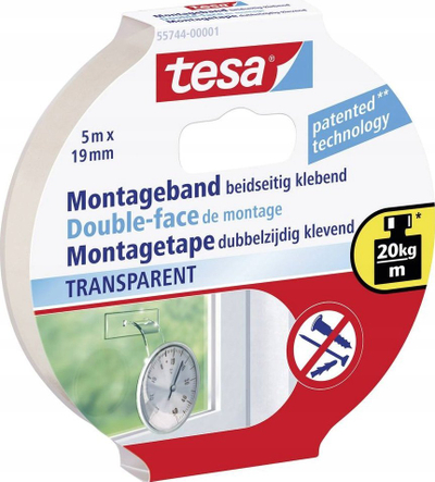 Двострана леплива лента Теса 55744, транспарентна, 19mm, 5m