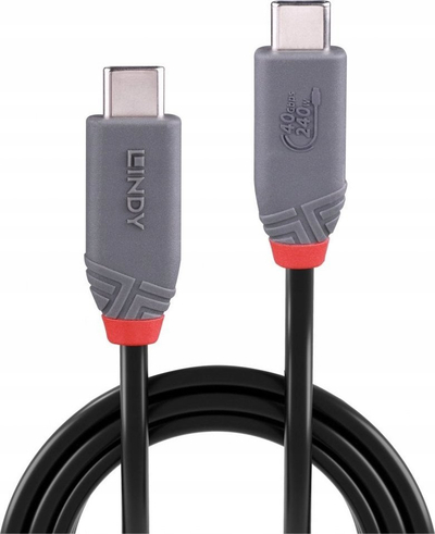 Kabllo USB C Lindy Anthra Line, USB4 40Gbps, 0.8m, 240W, gri