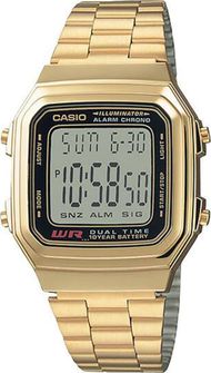 Orë digjitale Casio Gold Tone, çelik inox, rezistente ndaj ujit 50m, ngjyrë ari