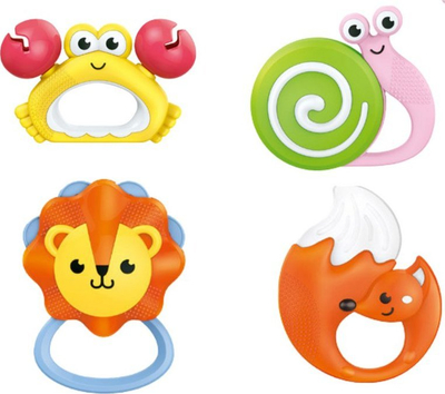 Set lodrash me zile për bebe Animal Rattles, 8 copë, multingjyrëshe