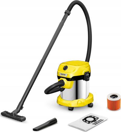 Правосмукалка со вода и вакуум Керхер WD 2 Plus S V-15/4/18/C, 1000W, резервоар 15L, инокс