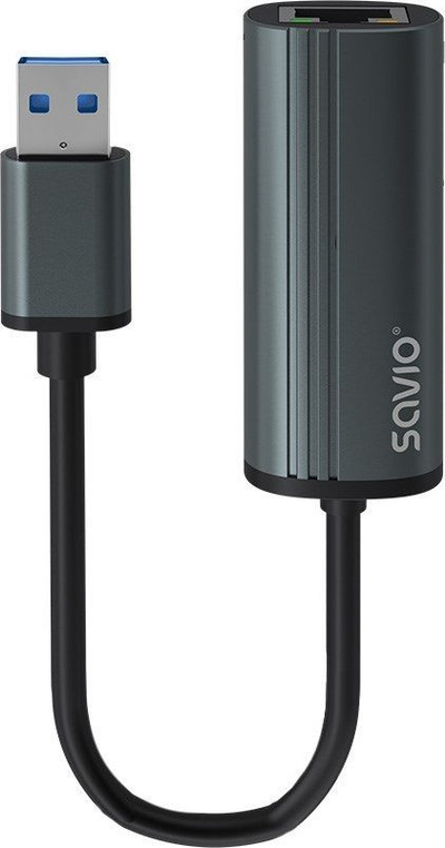 Adapter rrjeti Savio AK-55, USB A 3.1 në RJ-45 Gigabit, gri