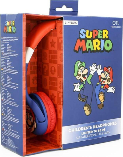 Kufje për kalamaj OTL Super Mario, me kabllo, limit volum 85 dB, blu e kuqe