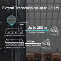 Мрежен прекинувач TP-Link TL-SF1009P, 9 порти 10/100Mbps, 8 PoE+ порти, десктоп