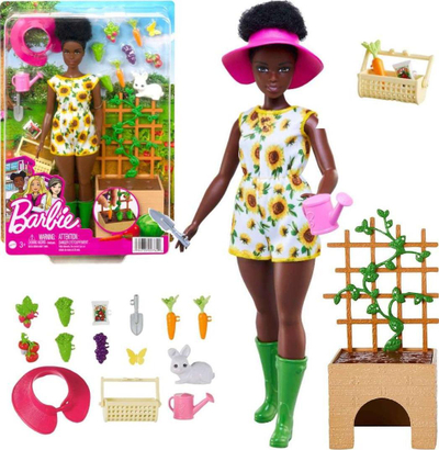 Kukull Barbie Mattel Gardening Playset, set kopshti me aksesorë, për kalamaj 3+ vjeç, shumëngjyrëshe