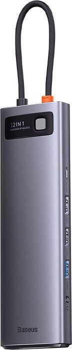 Dock USB C Baseus Metal Gleam BSU3545, 12 në 1, me HDMI dhe RJ45, gri metalik