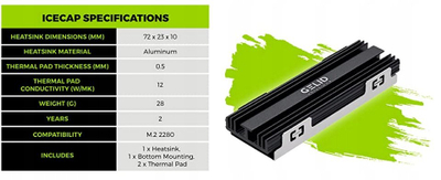 Ftohës SSD M.2 GELID IceCap, për 2280, alumini, gri