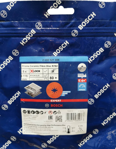 Disk bluarës Bosch Expert R782 Prisma Ceramic X LOCK, fibër 115mm, granulë 80, pako me 5 copë