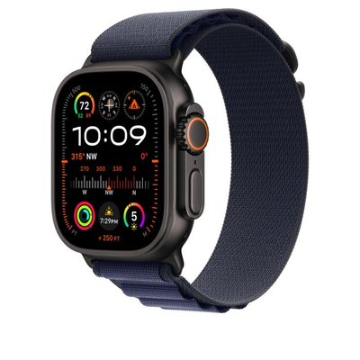 Apple Watch 49mm Loop, Navy Alpine Loop, Black Titanium Finish, M