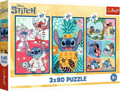 Puzzle Trefl Stitch Vilga, 3 x 80 делови, за деца, шарен