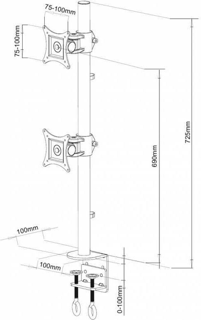 Mbajtës monitori për tavolinë Techly 13"-27", për dy monitorë