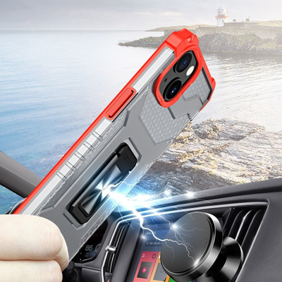 Kapak Hurtel Crystal Ring Case për iPhone 13, hibrid me unazë magnetike, i kuq