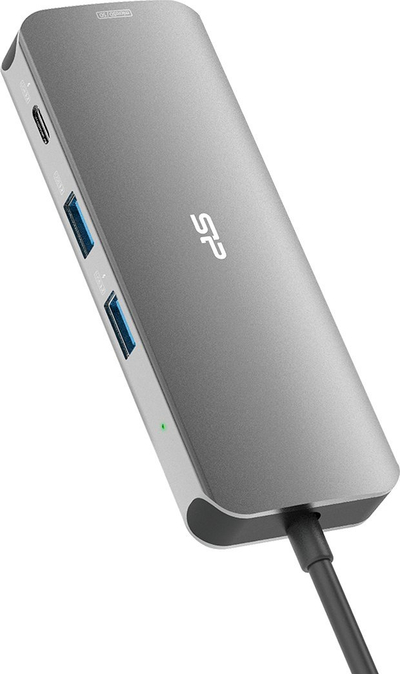 Dock USB C Silicon Power SR30, 8 në 1, HDMI 4K, gri metalike