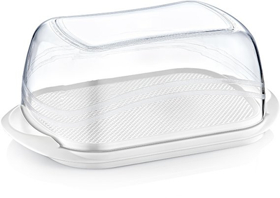 Enë plastike për gjalpë dhe djathë Lamela, 18.6 x 10.6 x 7 cm, kapak transparent, bazë e bardhë