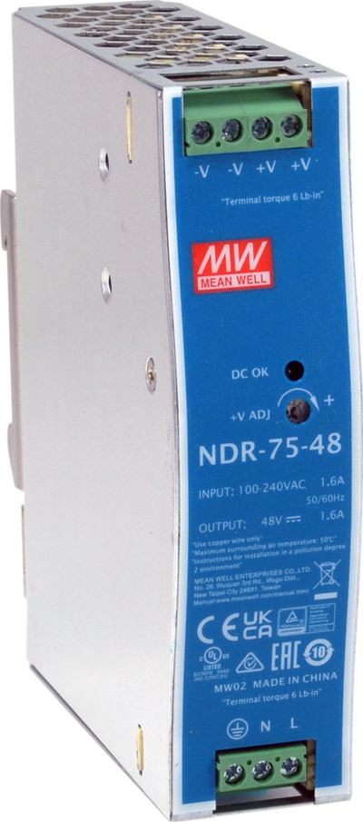 Индустриско напојување LevelOne, 48V DC, 75W, монтажа на DIN-шина
