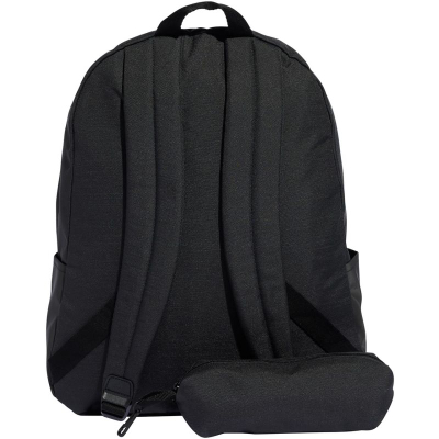 Çantë shpine Adidas Classic Horizontal 3 Stripes, me pencil case, 100% poliester i ricikluar, e zezë