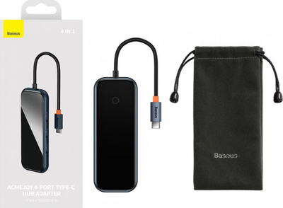 HUB USB Baseus Metal Gleam, USB C në 4x USB 3.0, 5Gbps, gri e errët