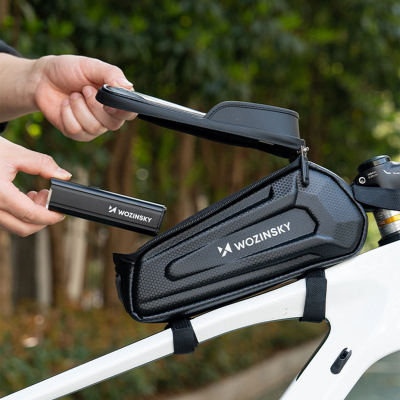 Çantë biçiklete Wozinsky Frame Bag, 1.7L, me ekran transparent, e zezë