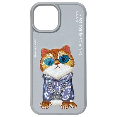 Kllëf telefoni Nimmy Glasses Cool Cat për iPhone 15 6.1", i fortë ndaj goditjeve, gri