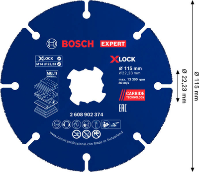 Disk prerës Bosch Expert Carbide Multi Wheel, X-LOCK, Ø115mm, blu