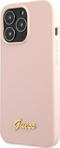Mbulesë telefoni Guess Silicone Script GUHMP13XLSLMGLP për iPhone 13 Pro Max, MagSafe, rozë e hapur