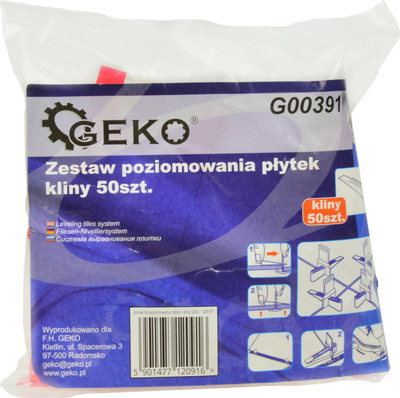 Set për nivelim pllakash GEKO G00391, 50 kunja plastike, 2 mm, të kuqe