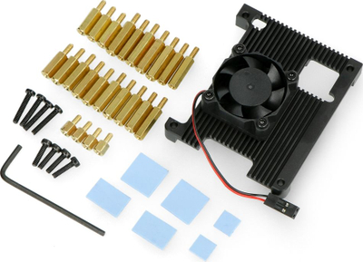 Kuti ftohëse Raspberry Pi 4B DNG-18128, aliazh alumini, me ventilator, e zezë