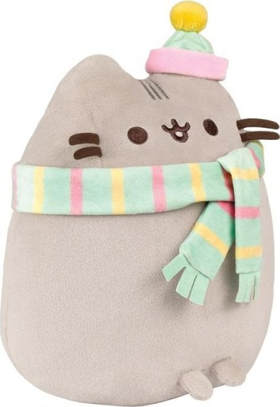 Lodër pellushi Pusheen, maskotë me shall dhe kapuç, 24 cm, gri