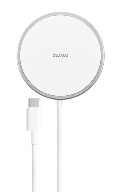 Karikues wireless DELTACO QI-1034, me magnet, 15W, i bardhë