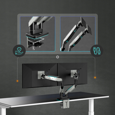 Mbajtëse dy monitorësh Diablo Chairs RGB X-Arm Dual, deri 35", ndriçim RGB, gri e zezë