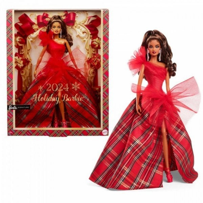 Kukull koleksioni Barbie Signature 2024 Holiday, edicion festash, flokë kafe të çelëta