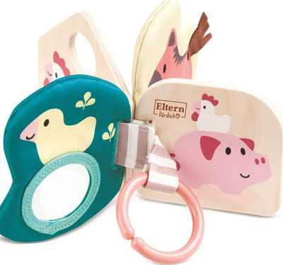 Libër lodër për bebe Hape Baby Book Bella, dru dhe tekstil, me pasqyrë dhe unazë, shumëngjyrësh