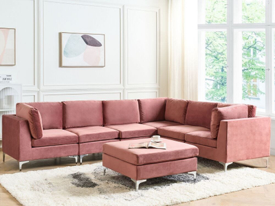 Kënd divan Beliani Evja, modular për 6 veta, me ottoman, rozë