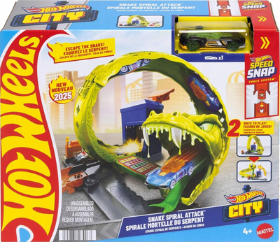 Set lojërash Hot Wheels Snake Spiral Attack, pistë gara, me makinë 1:64, shumëngjyrësh
