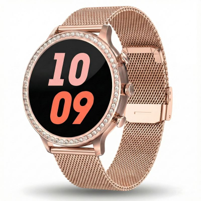 Smartwatch Gravity GT5-7 Women, rrip silikoni dhe mesh, rozë gold