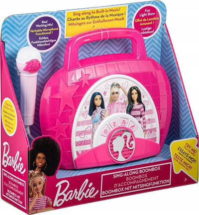 Karaoke boombox për fëmijë Barbie Sing Along, mikrofon, muzikë të integruar, drita LED, rozë