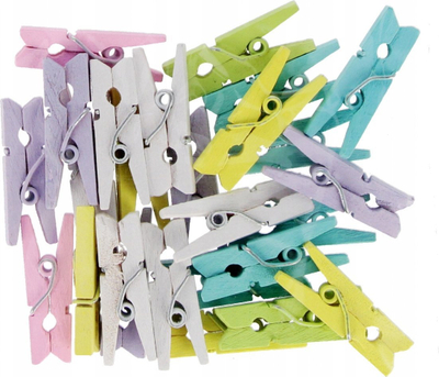 Kapëse druri CRAFT WITH FUN 555402, 2.5 cm, 25 copë, shumëngjyrëshe pastel
