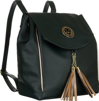 Shpinore grash Peterson Boho, lëkurë ekologjike, me tassel, jeshile e errët