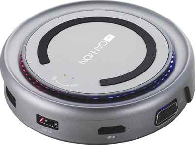 Docking station Canyon DS-7, 7 në 1, USB C, karikim wireless 10W, gri