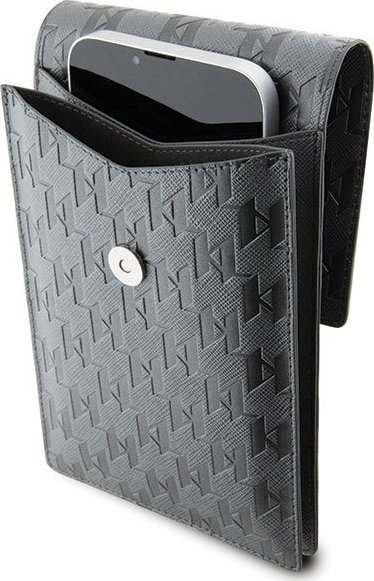 Çantë telefoni Karl Lagerfeld Phone Bag KLWBSAMSMG, për dy telefona, lëkurë eko Saffiano, ngjyrë argjendi
