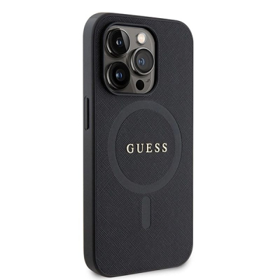 Kapotë telefoni Guess Saffiano MagSafe, për iPhone 15 Pro Max 6.7", e zezë
