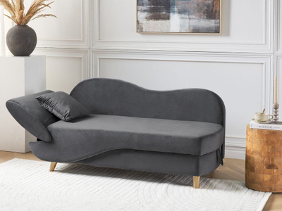 Divan chaise lounge dopio, kadife me vend për rrobat poshtë, shpinore që lëviz, gri e errët