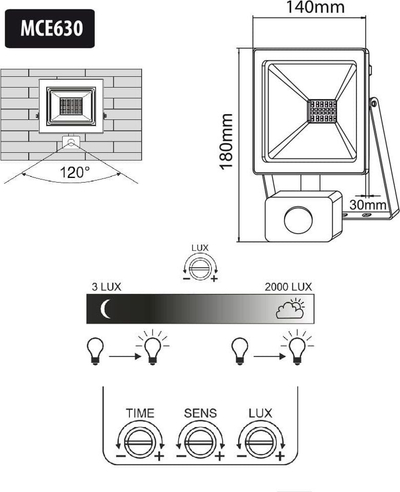 Reflektor Maclean, 30W, 2400lm, 3000K, IP44, i zi