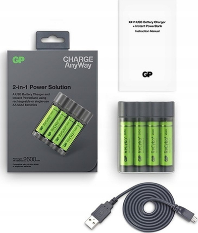 Karikues baterish GP Charge AnyWay 202222, USB, powerbank 2600mAh, gri