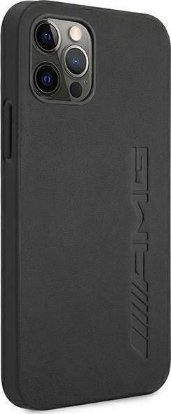 Mbulesë telefoni Mercedes AMG Hardcase Leather për iPhone 12 Pro Max, lëkurë natyrale, e zezë