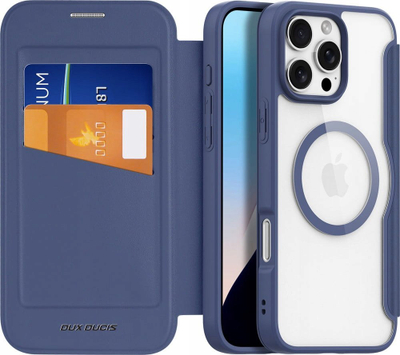 Kapotë telefoni DUX DUCIS Skin X Pro Series për iPhone 16 Pro Max, me MagSafe, me kapak edhe me xhep karte, blu