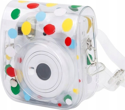 Çantë mbrojtëse LoveInstant për Fujifilm Instax Mini 12, dizajn me pika shumëngjyrëshe, transparente