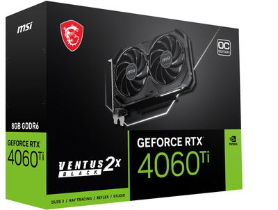 Kartë grafike MSI RTX 4060 Ti Ventus 2X, 8GB GDDR6, OC, e zezë